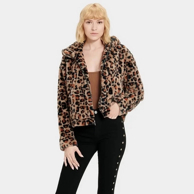 Jacket UGG Womens Mandy Faux Fur Hoodie Leopard Amphora